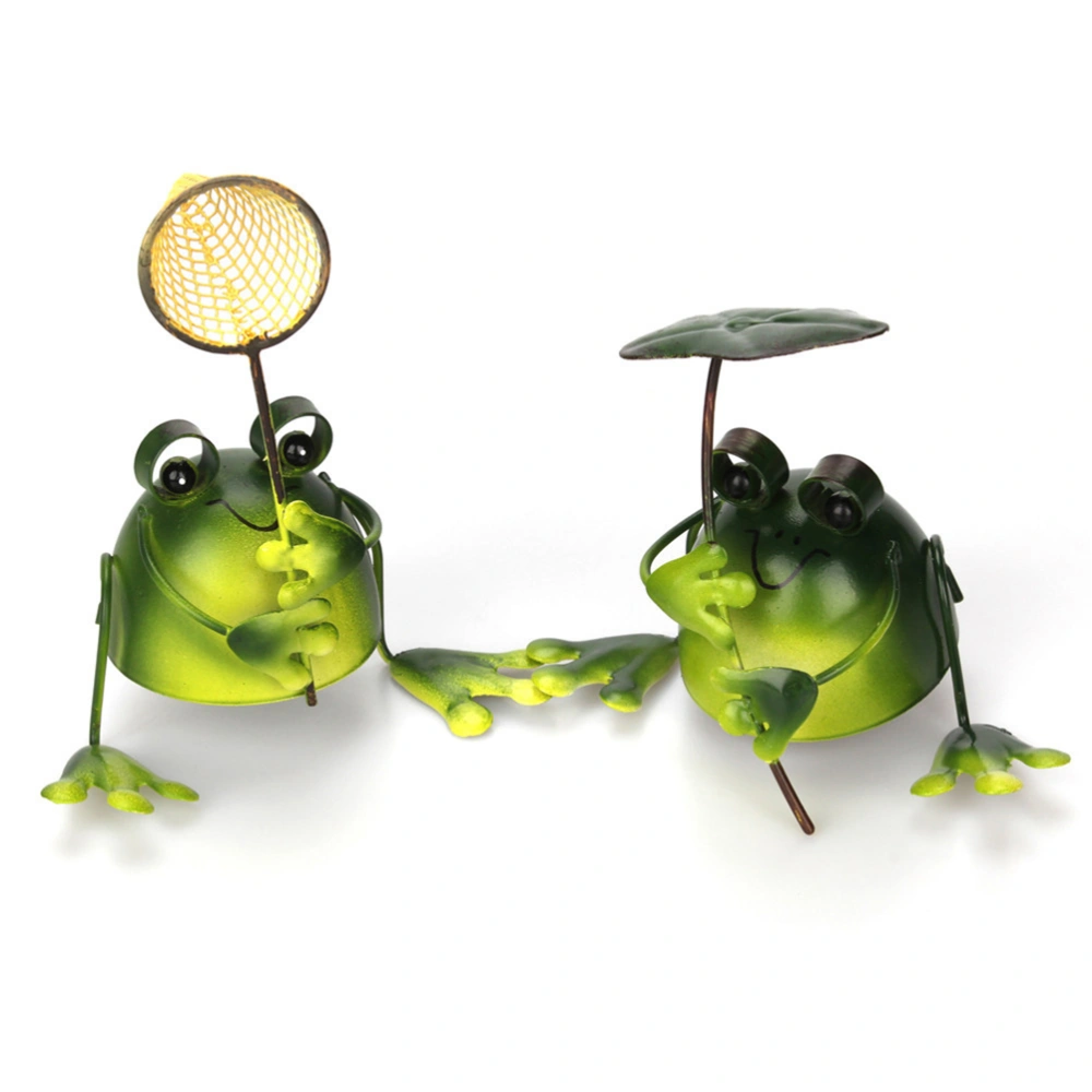 4pcs/lot Frogs Figurine Modern Iron Home Sculpture Dolls Iron Model Gifts Crafts Animal Ornaments Home Decoration (Green)