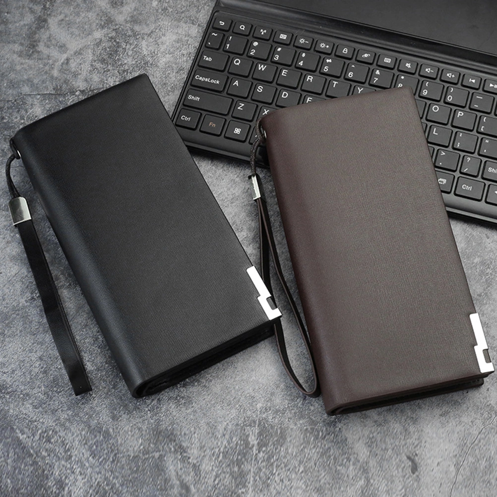 Long Paragraph Wallet Zippered Large Capacity Purse Multi Slots Holder Phone Storage Bag for Father Male Friends Coffee (Black)