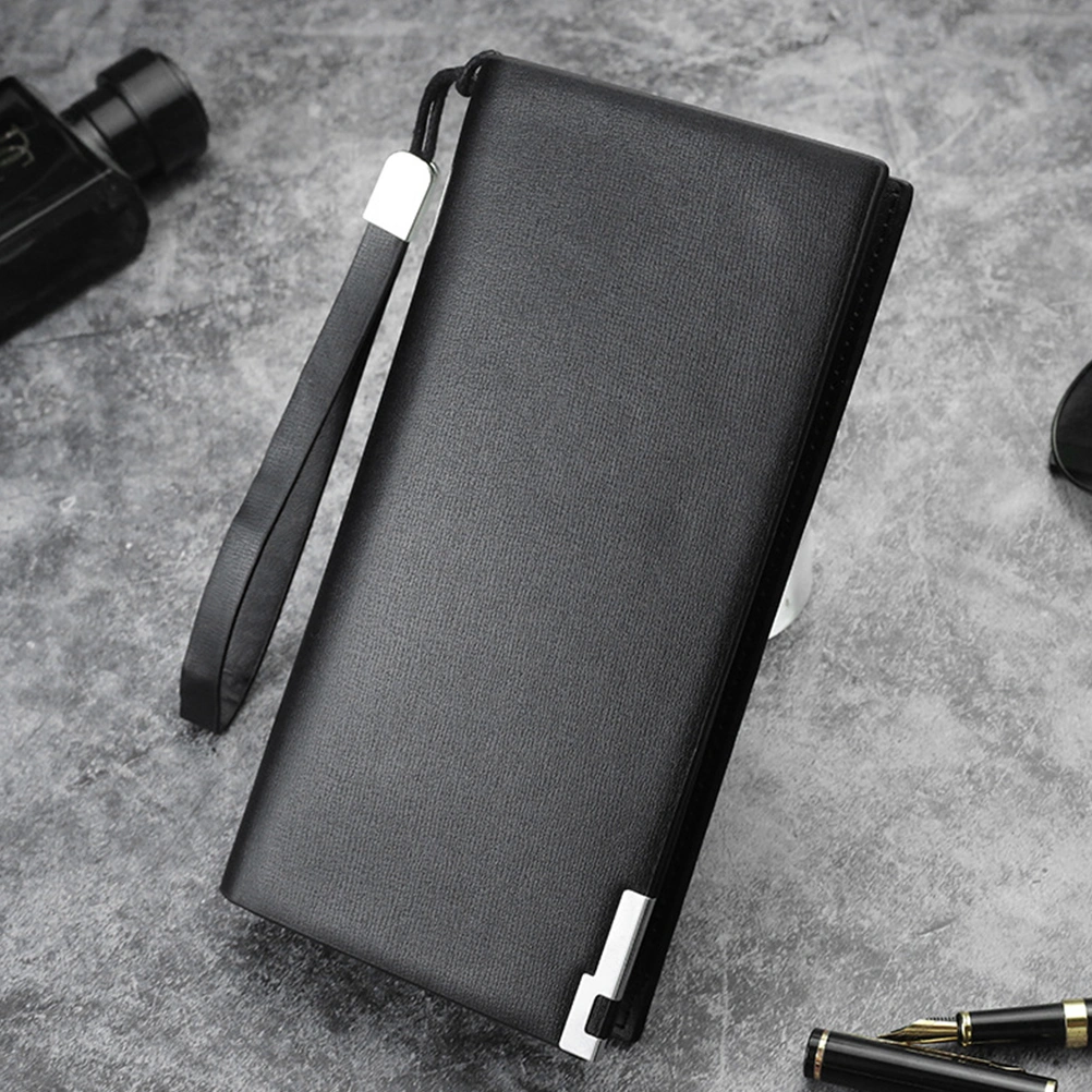 Long Paragraph Wallet Zippered Large Capacity Purse Multi Slots Holder Phone Storage Bag for Father Male Friends Coffee (Black)