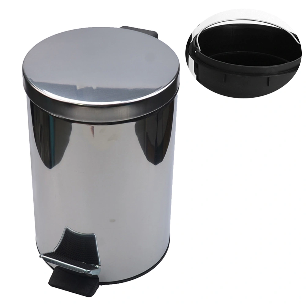 1pc 5L Step-on Trash Can Stainless Steel Round Trash Bin Dirt-resistant Anti-fingerprint Garbage Can(Silver)