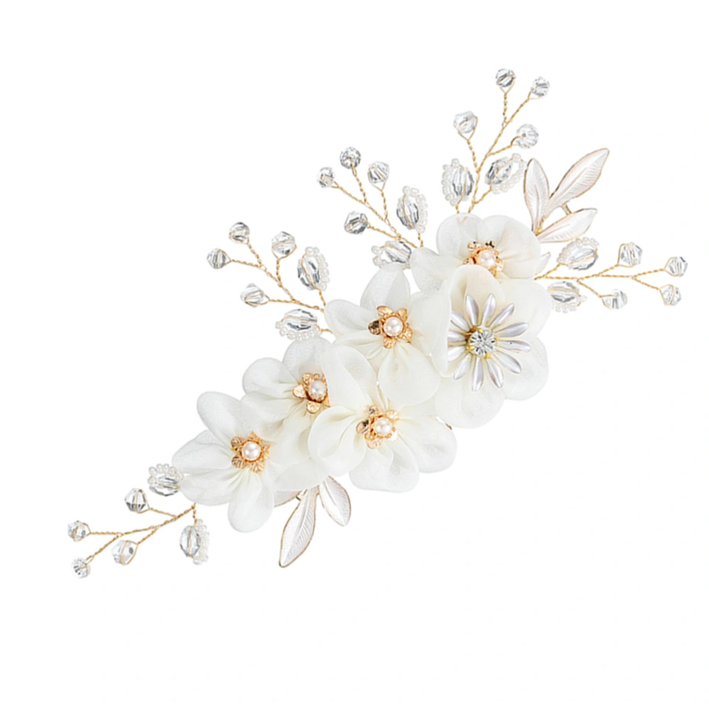 1pc Cloth Floral Hair Side Comb Rhinestone Inlaid Hair Comb Hair Accessory for Lady