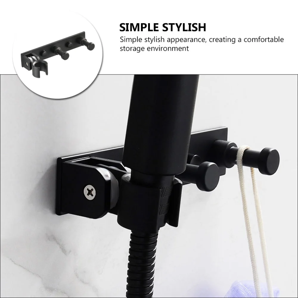 1Pc Bathroom Wall Hanger Hook Shower Nozzle Storage Bracket for Home Black