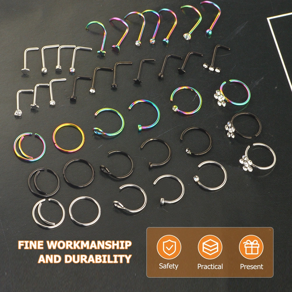 1 Set Nose Piercings Jewelry Women Men Nose Rings Steel Nose Studs Hoops