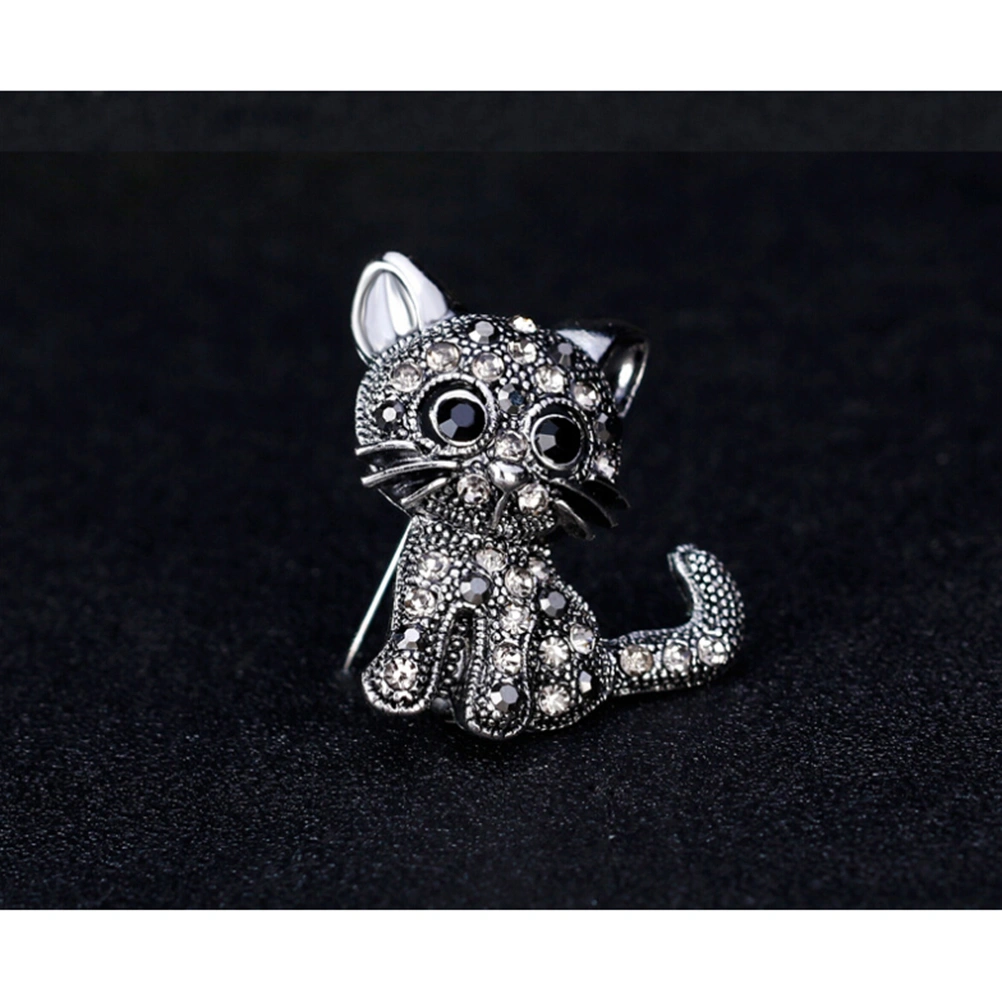 Crystal Cat Pin Brooch Brooch with Rhinestones Women Girls Dress Scarf Accessory (Black)