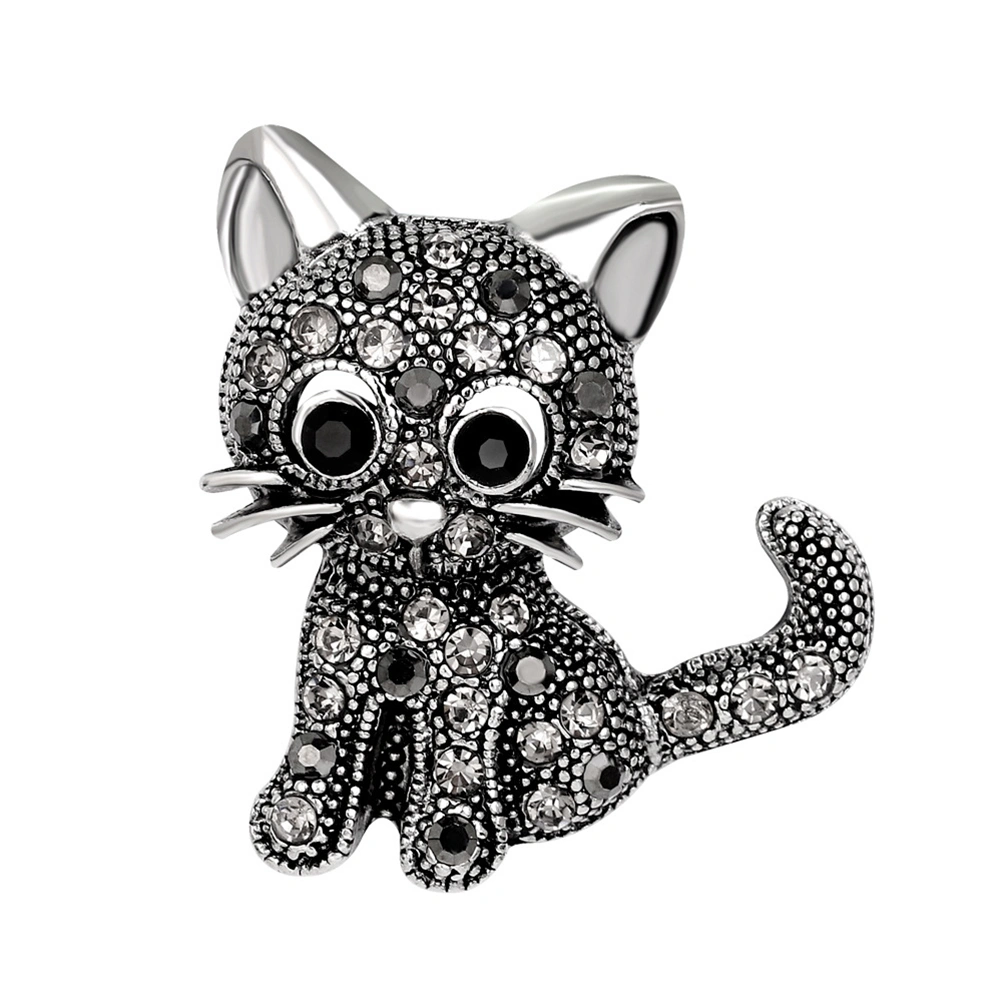 Crystal Cat Pin Brooch Brooch with Rhinestones Women Girls Dress Scarf Accessory (Black)