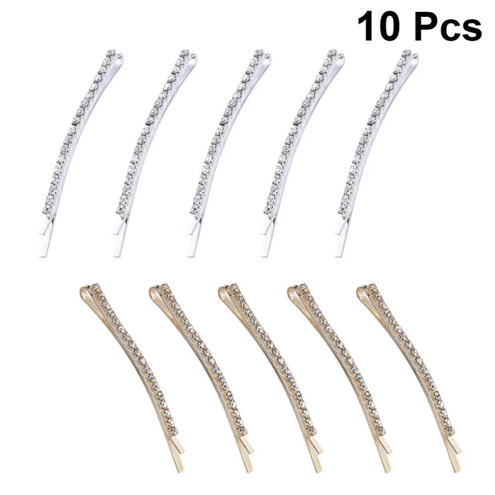 10pcs Rhinestone Hairpins Single Row Bang Clips Bobby Pin Hair Accessories for Women Girls 5pcs Golden 5pcs Silver