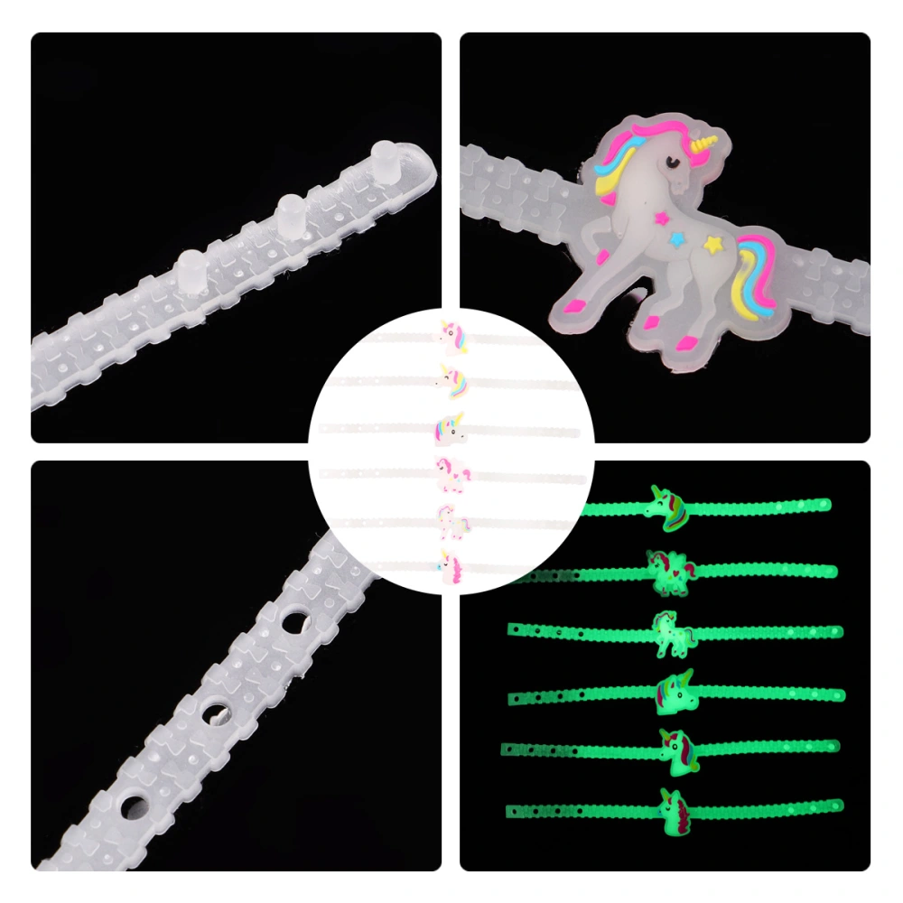 12 Pcs Bracelet Glow Flash Bangle Cartoon Unicorn Bracelet for Children