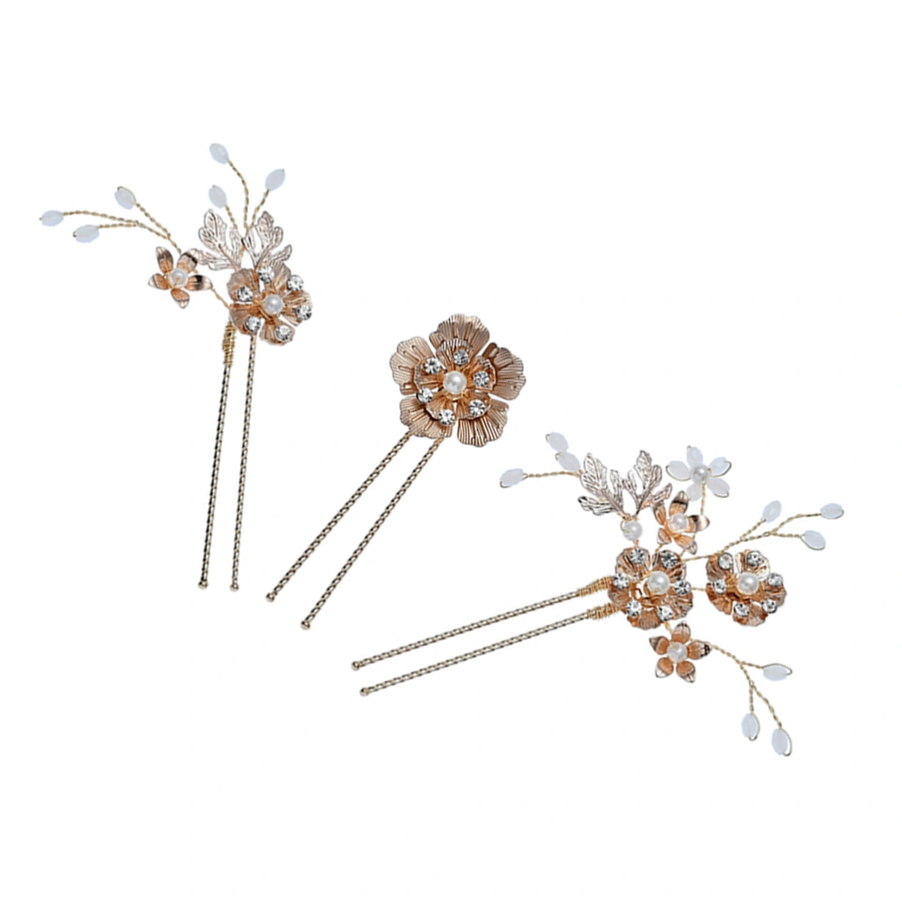 3pcs U-shaped Hair Stick Delicate Rhinestone Hairpin Wedding Hair Accessories