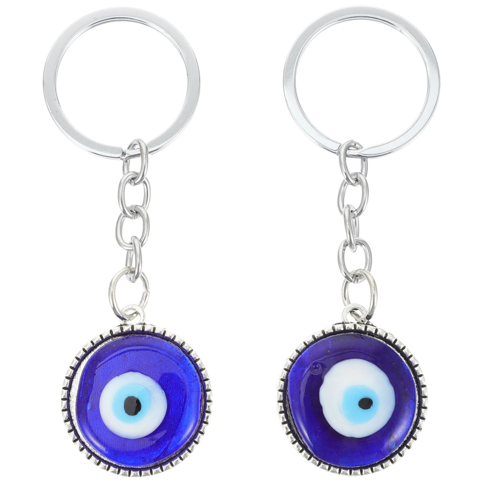 2Pcs Turkish Style Blue Evil Eyes Hanging Keyring Exquisite Keychain Pendants (Random Style)