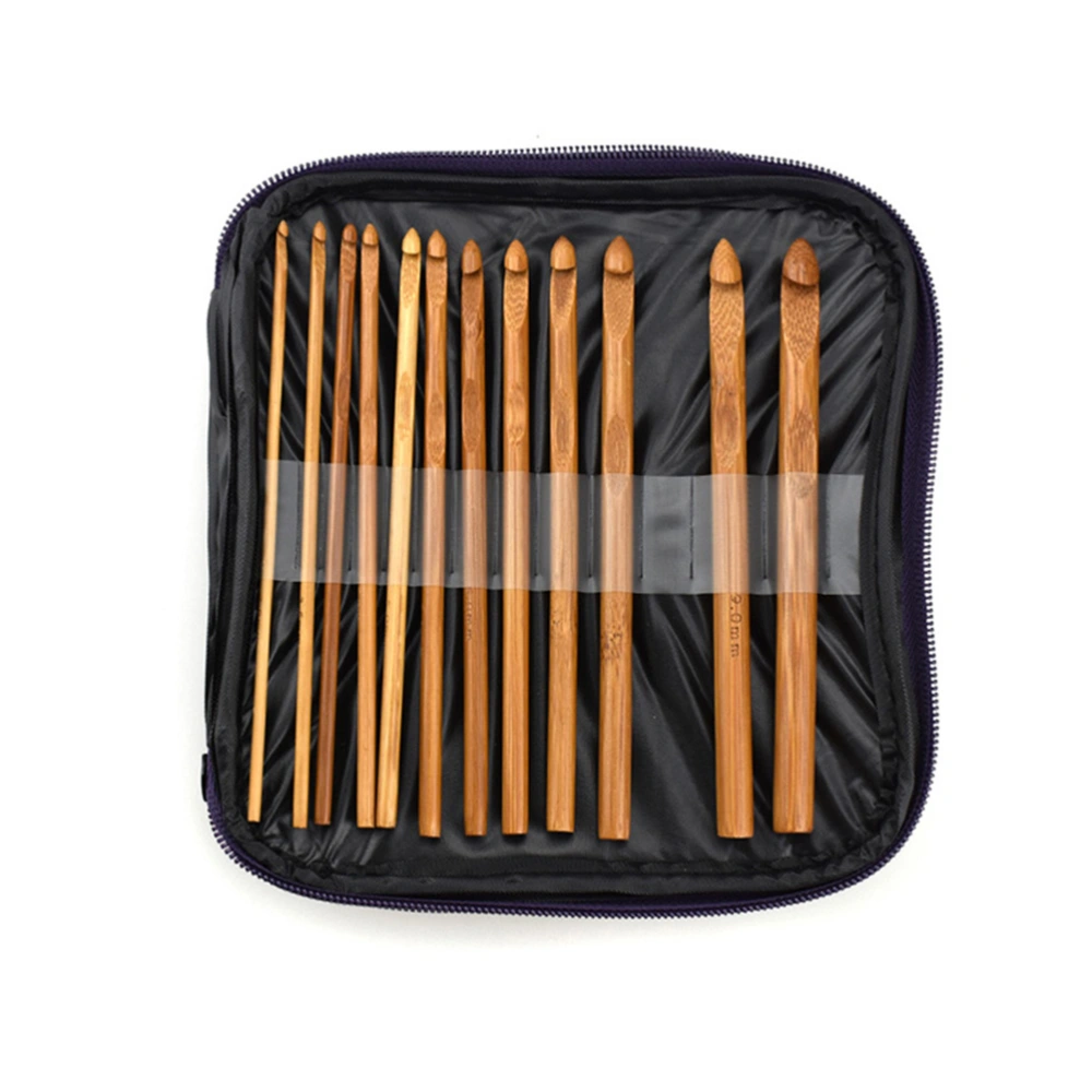 1 Set of 20Pcs Practical Crochet Hook Bamboo and Wood Crochet Needle Knitting Tools Weaving Supplies with Purple Storage Leather Bag