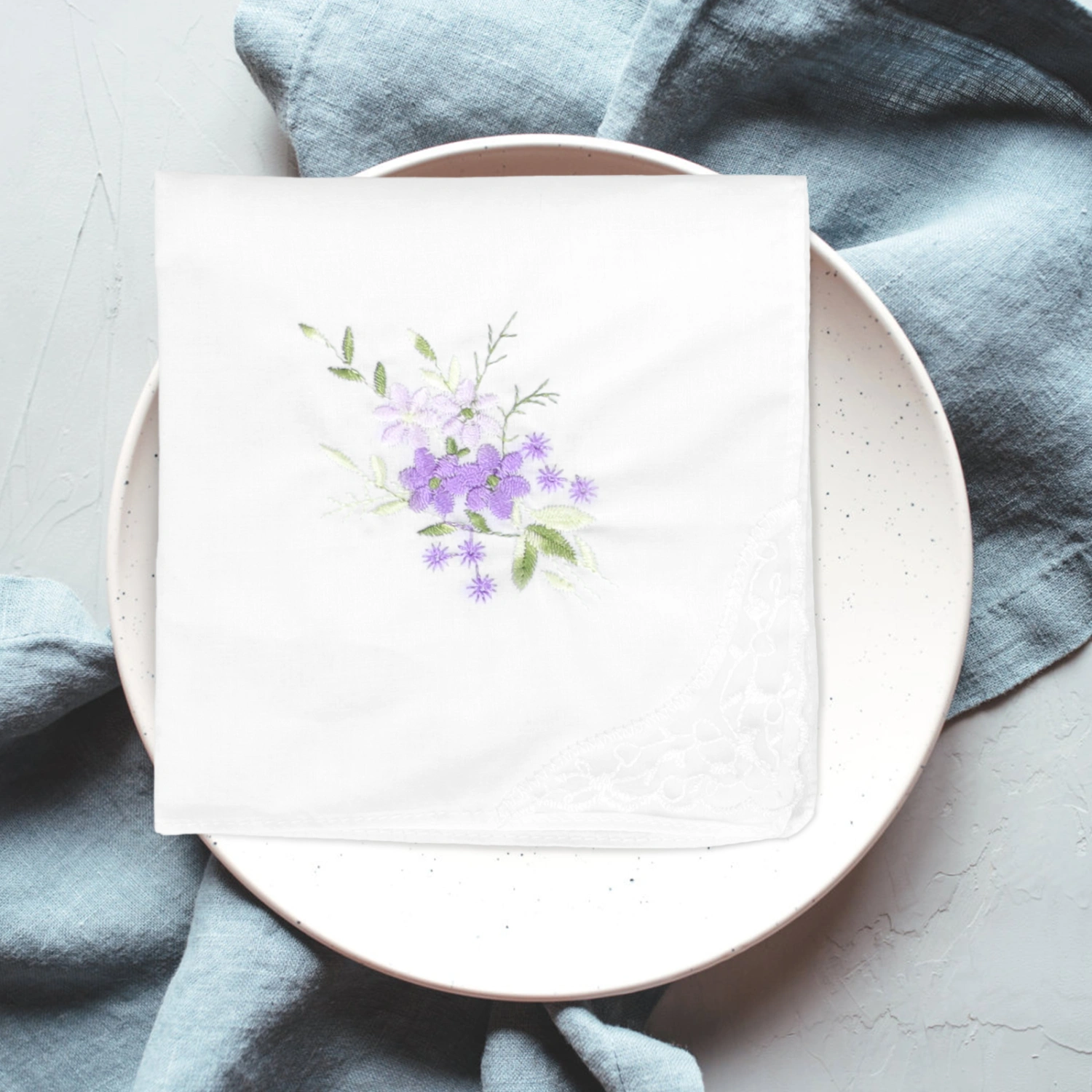 12pcs White Embroidered Cotton Napkin Washable Napkin Small Handkerchiefs
