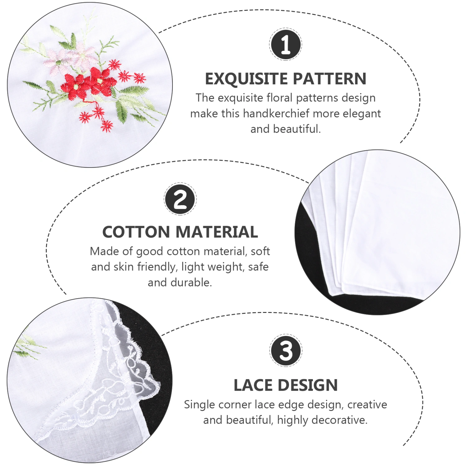 12pcs White Embroidered Cotton Napkin Washable Napkin Small Handkerchiefs