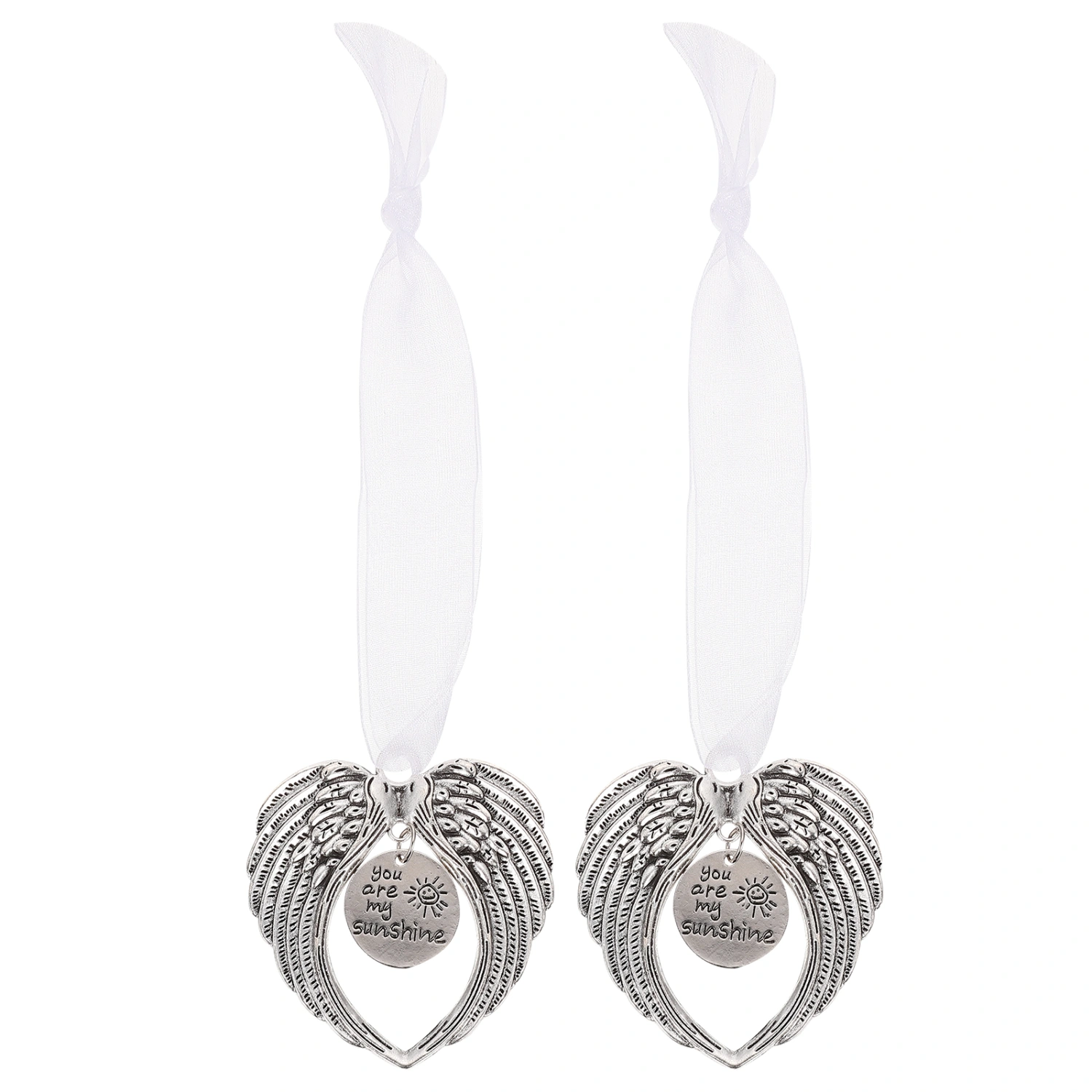 2PCS Ribbon Angel Wing Commemorative Pendant Xmas Tree Angel Wing Hanging Decor