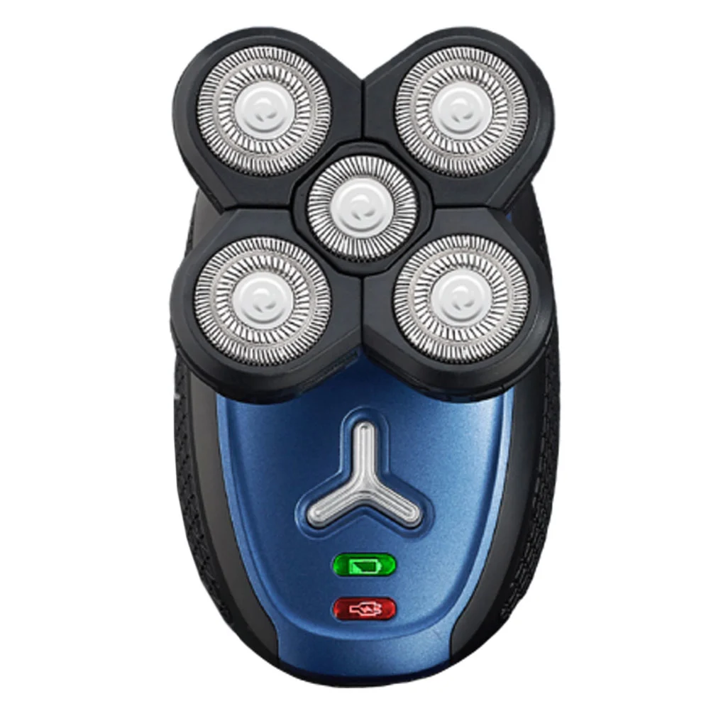 1 Set Shave Head Machine Five Head Electric Razor Rechargeable Waterproof Head Shaving Electric Shaver Smart Shaver(Black, Blue)
