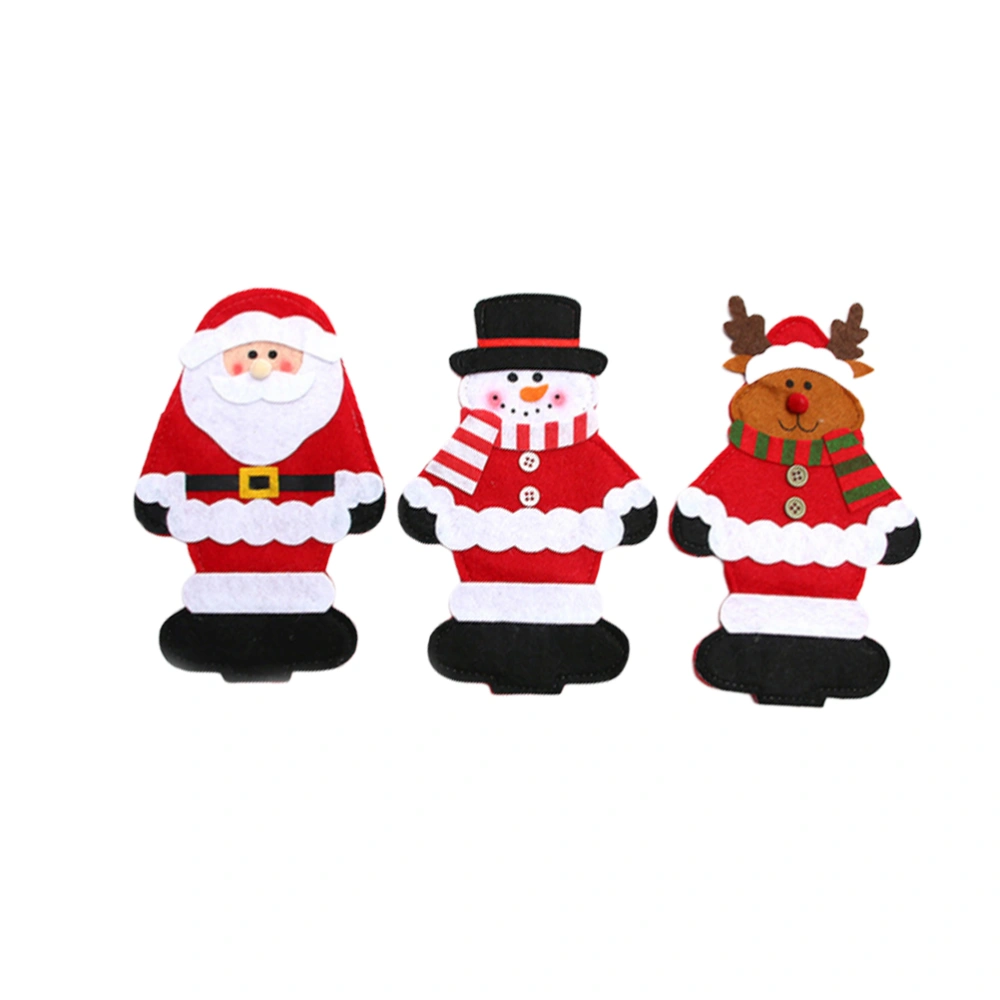 3pcs Creative Xmas Fork and Cover Lovely Christmas Elements Tableware Cover Cutlery Holder for Home Party (Santa + Snowman + Elk)