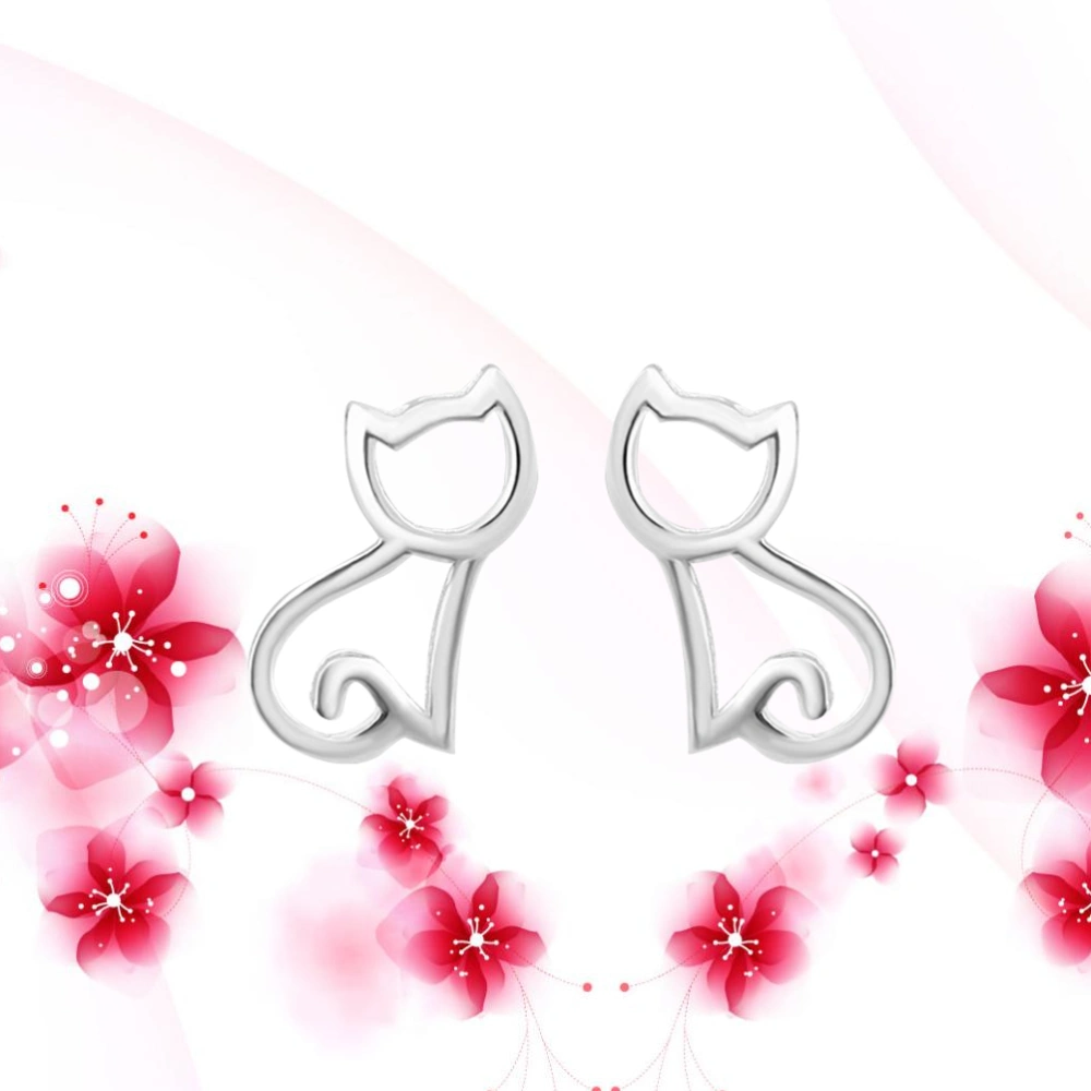 Women Earrings Lovely Hollow Cat Pattern Ear Rings Jewelry Decor for Women Girls (Silver)