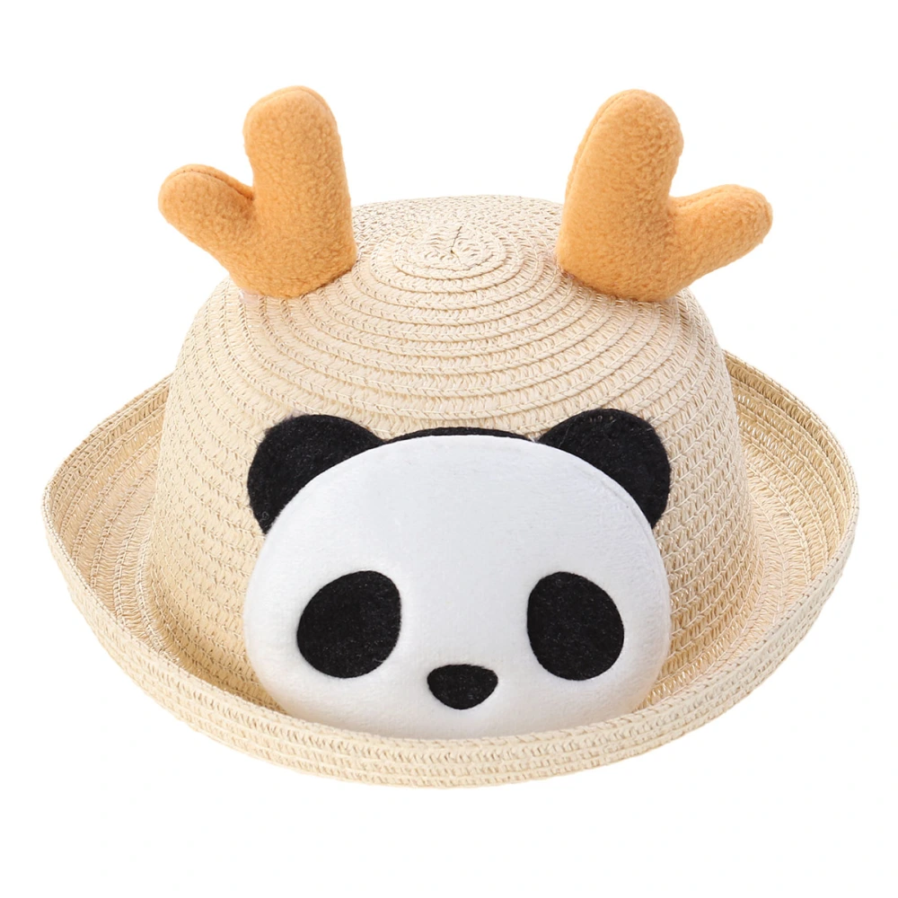 Kids Summer Beach Hat Cartoon Animals Lovely Panda Straw Hat Animal Ear Hat (Beige)