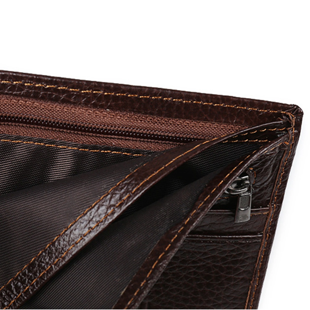 Men Wallet with Zipper Pocket Vintage Stitching Genuine Leather Slim Money Clips Cases Bifold Short Purse(G8042-2)