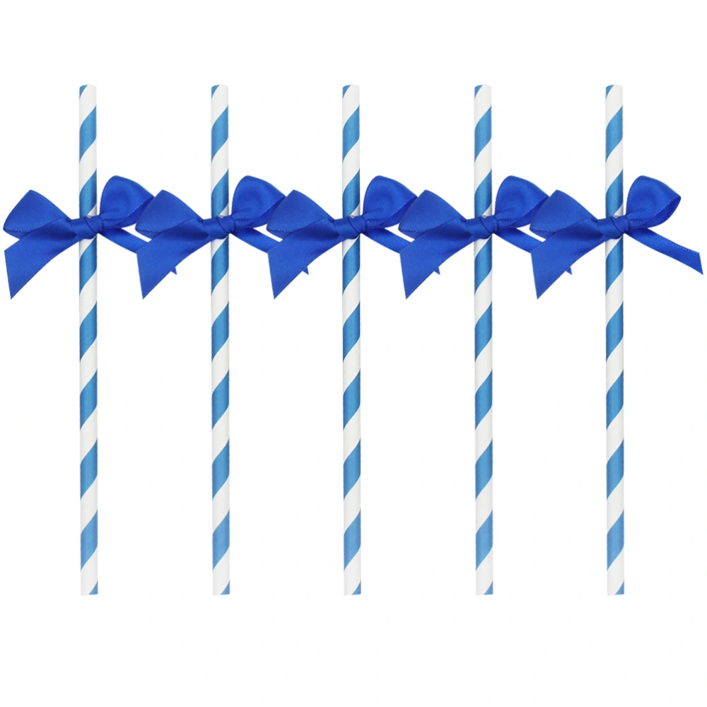 30Pcs Creative Bowknot Design Paper Straws Exquisite Bow-tie Straws Birthday Cake Ornaments Party Supplies (Blue)