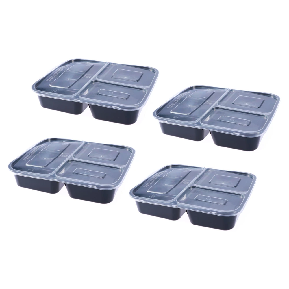 4 Pcs 3-Compartment Meal Prep Containers with Lids Stackable Food Storage Box Microwave Safe Lunch Box