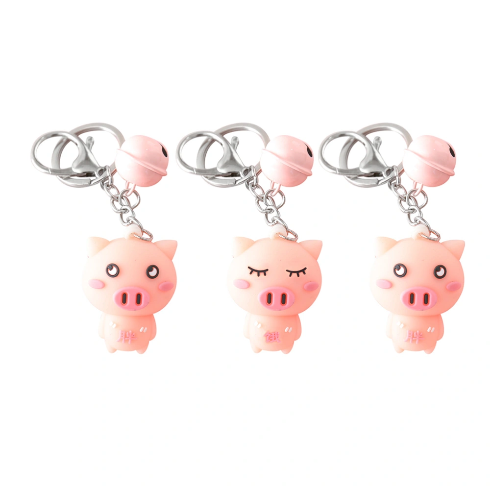 3pcs Bell Key Pendant Key Chain Key Ring Pig Shape Bag Pendant for Decor (Pink Random Style)