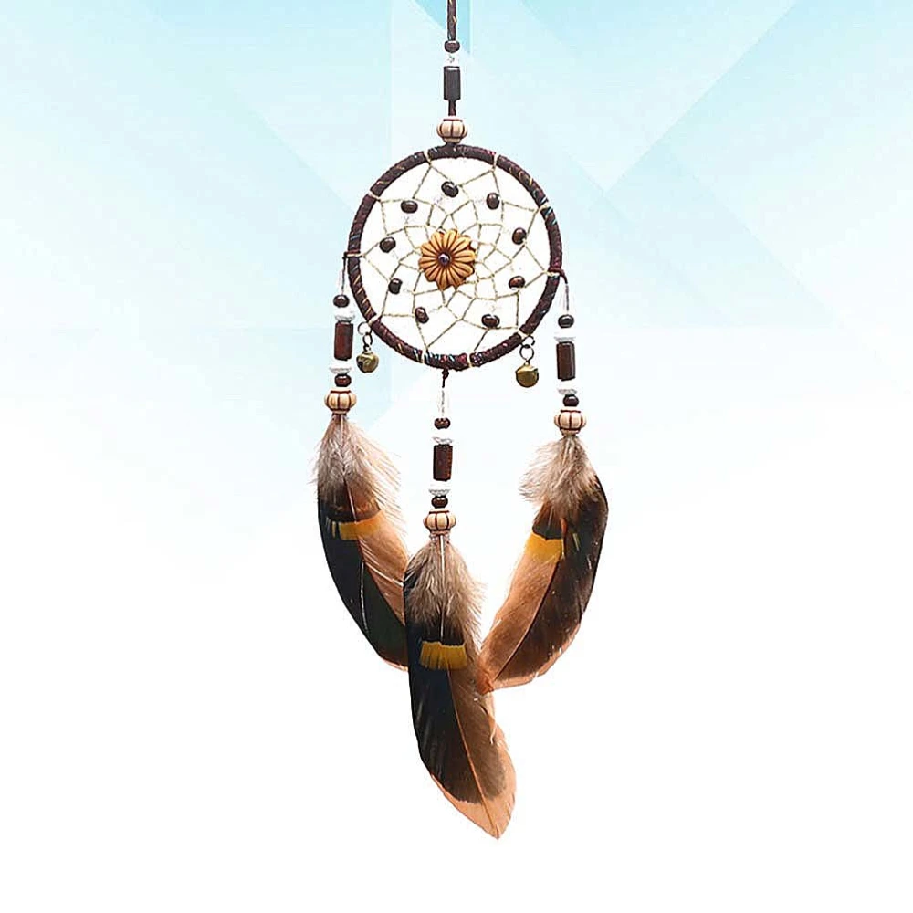 1pc Hand-woven Dream Catcher Pendant Bedroom Decoration Wind Chime Hanging Pendant Houseold Hanging Ornament (Brown)