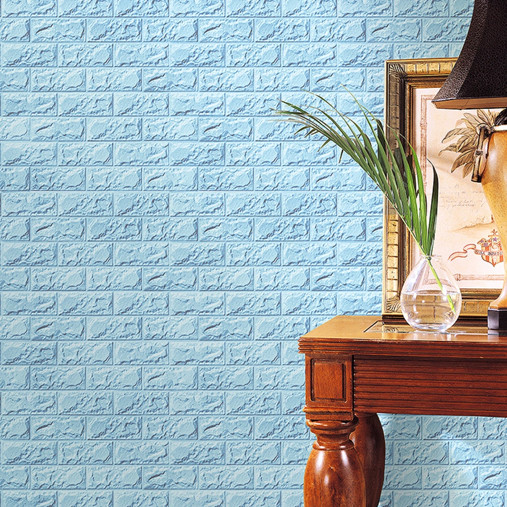 Self-adhesive 3D Brick Pattern Wallpaper Bedroom Living Room Modern Wall Background TV Decor Wallpaper (Light Blue)