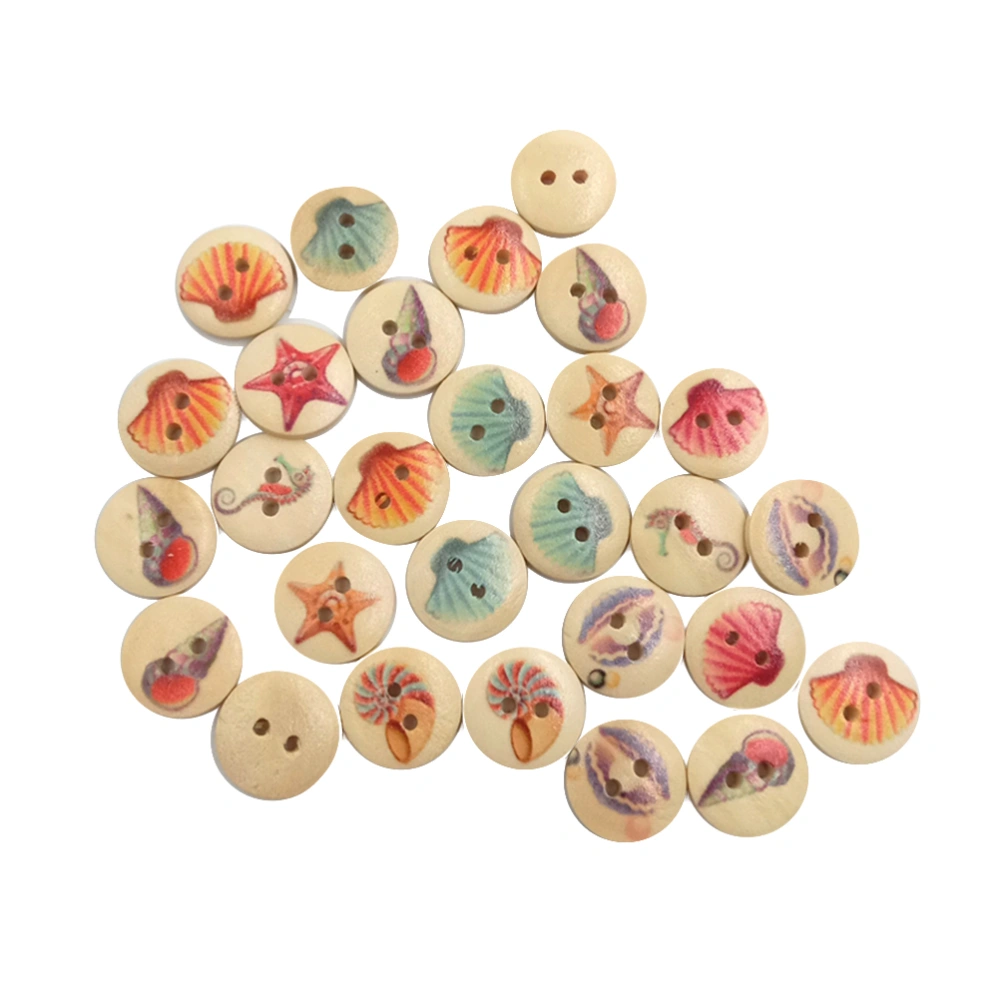 100Pcs 15mm 2 Holes Sea Pattern Wood Buttons Craft Handmake Scrapbooking Sewing Clothing Accessories