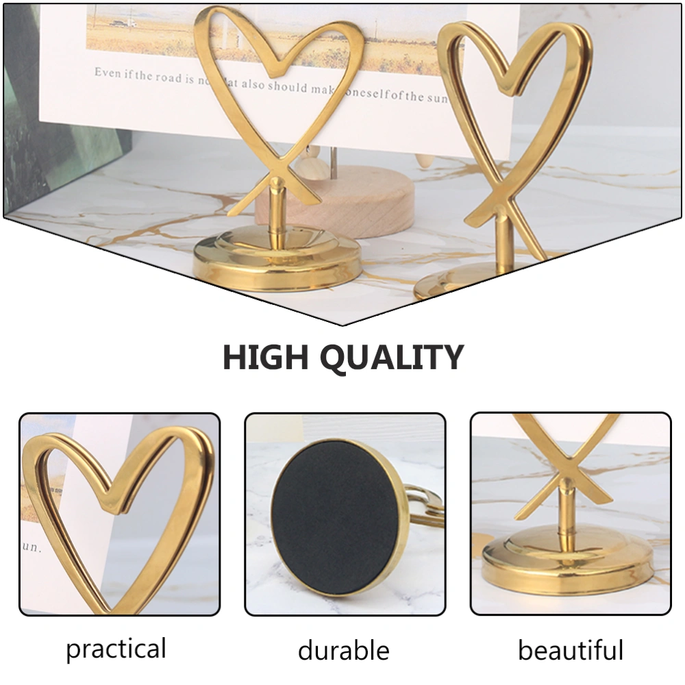 1Pc Desktop Heart-shaped Metal Menu Cards Holder Decorative Ornament (Golden)