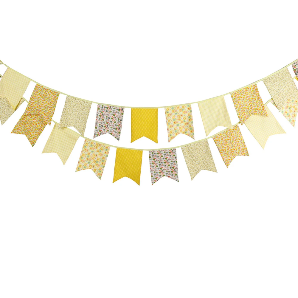 12PCS Kids Birthday Pentagon Pennant Garland Banner Cotton Fabric Yellow Party Flags for Decorations / Birthdays / Event Supplies / Festivals