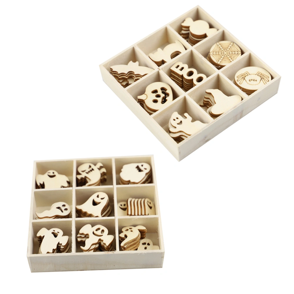 2 Sets/144Pcs Practical DIY Wooden Slices Crafts Halloween Pendant  Home Decor