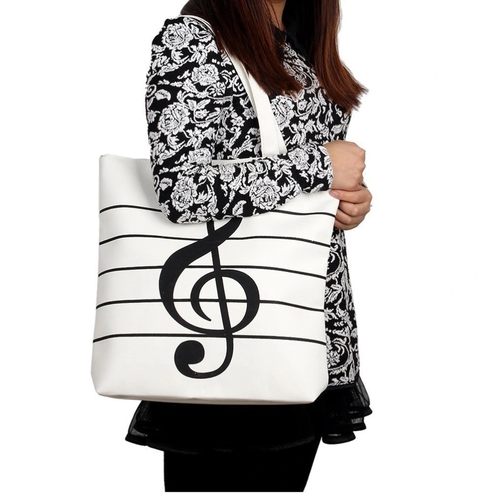 Fashion Music Symbols Canvas Tote Handbag Shoulder Shopping Bags Gift (White)