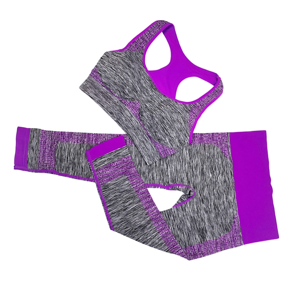 1 Set 2Pcs Workout Set Racerback Sports Bra Athletic Legging Running Workout Leggings for Yoga Gym Jogging (Purple S)