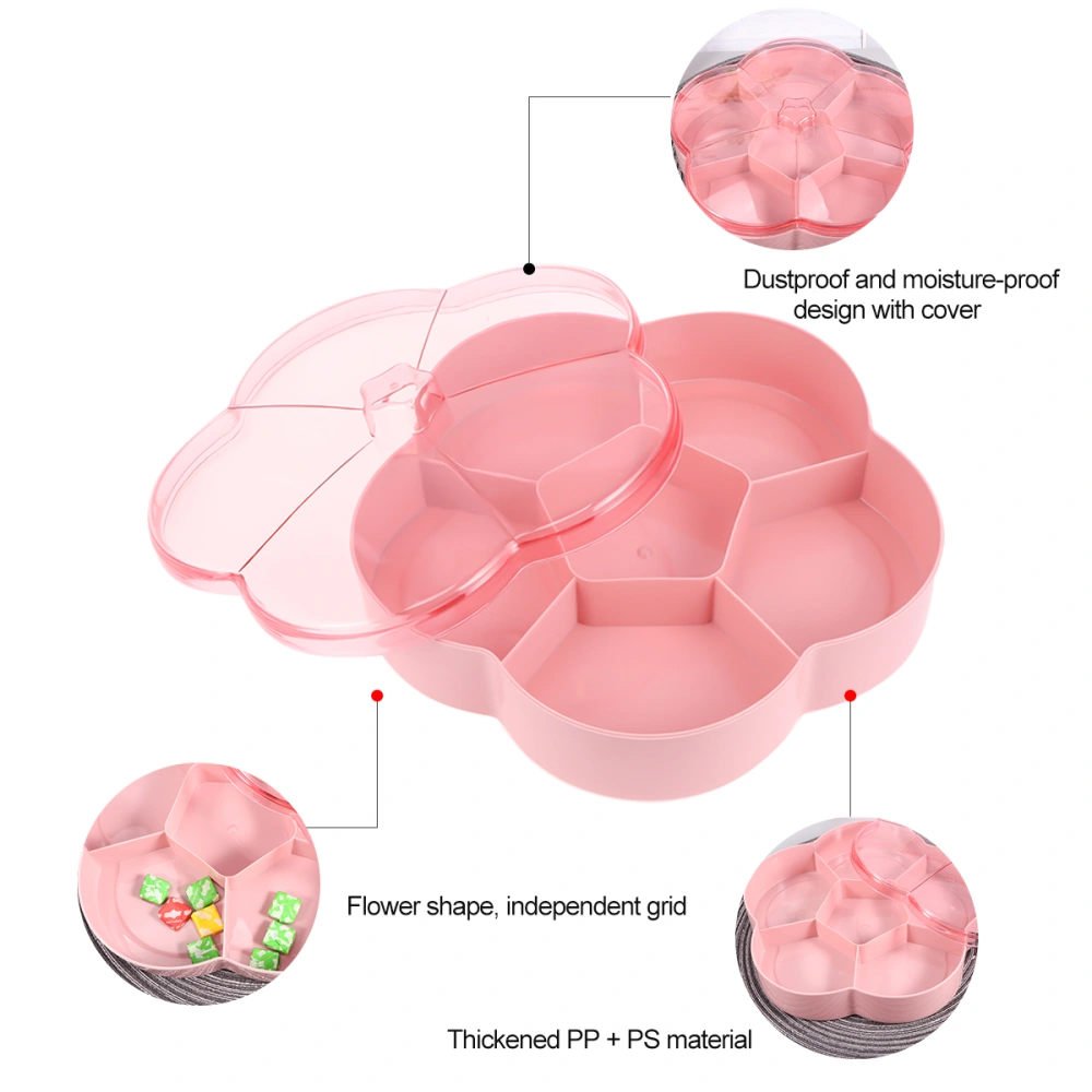 Transparent Lid Snacks Case Dried Fruit Divided Plate Food Snack Tray Nuts Candy Storage Box Flower Shaped Storage Case (Pink Single-layer)