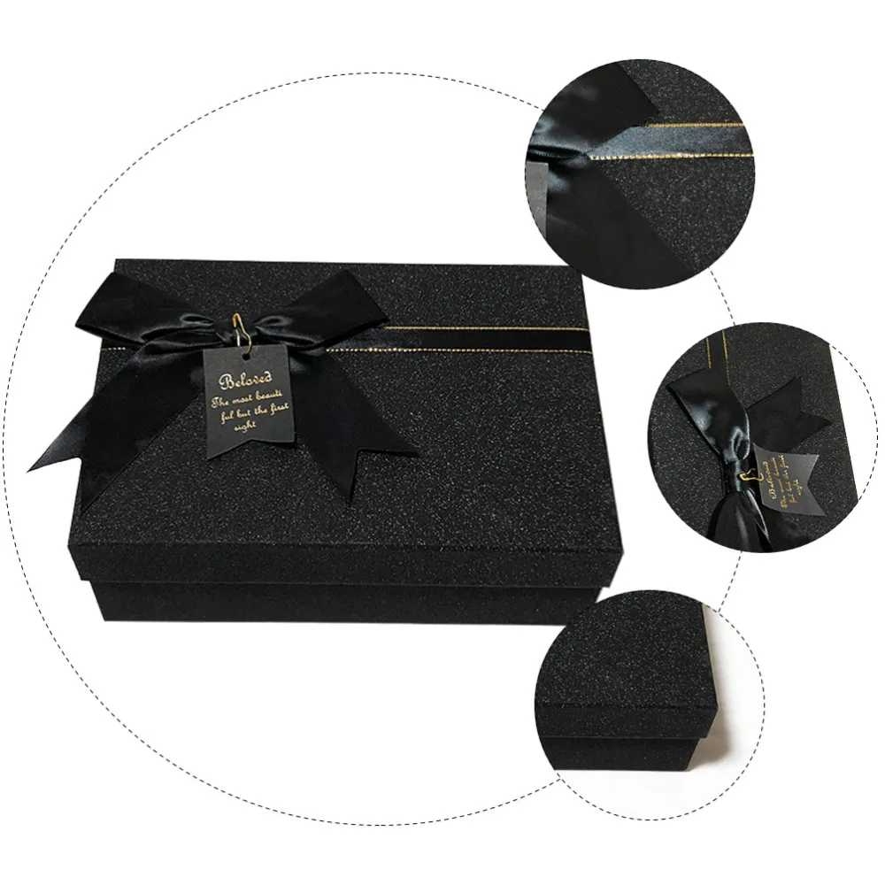 High Grade Gift Box Creative Bow Gift Case Birthday Perfume Lipstick Box (Black)