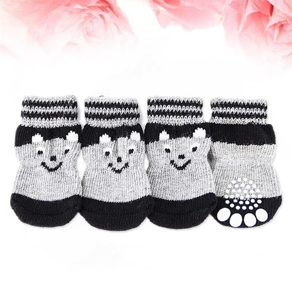 4pcs Pet Dog Puppy Cat Non-Slip Cotton Socks with Cartoon Prints Size M