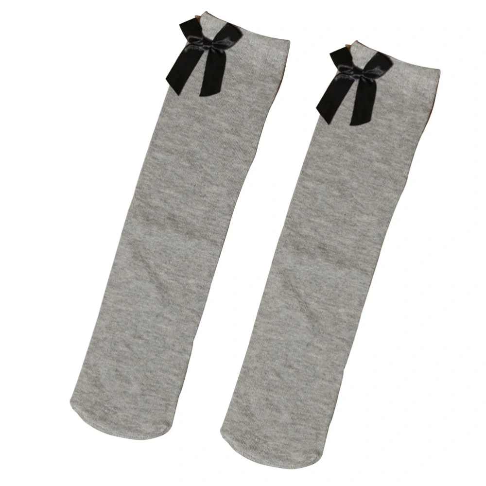 1 Pair Girls Kid High Socks Lovely Bow Knee Striped Stockings Over the Knee Thigh High Socks for 1-8 Year-old Kids (Grey)