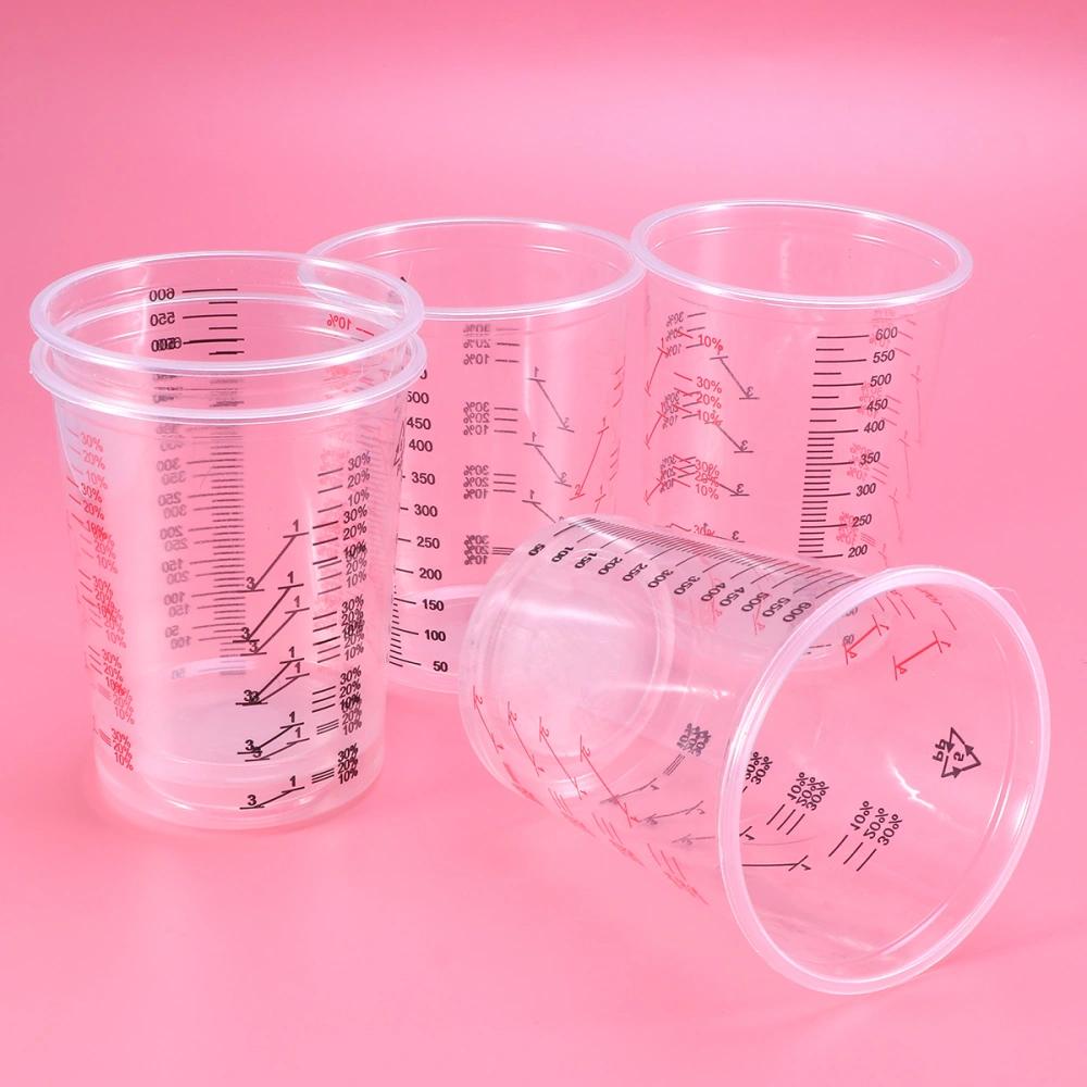 5PCS 600ML Transparent Plastic Paint Cup Disposable Measuring Cup With Printed Scale Plastic Cup