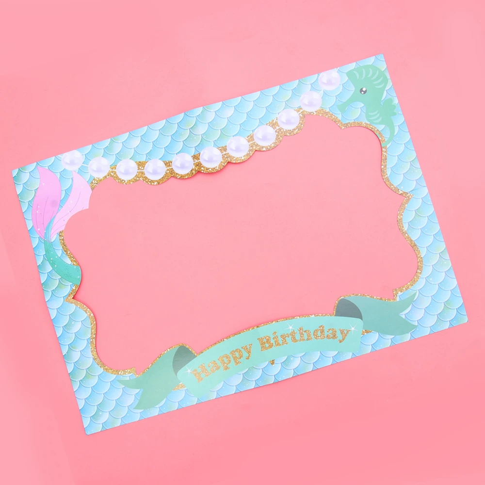 Mermaid Themed Party Paper Photo Frame Romantic Fashion Picture Frame Handheld Photo Prop Wedding Birthday Party Favor