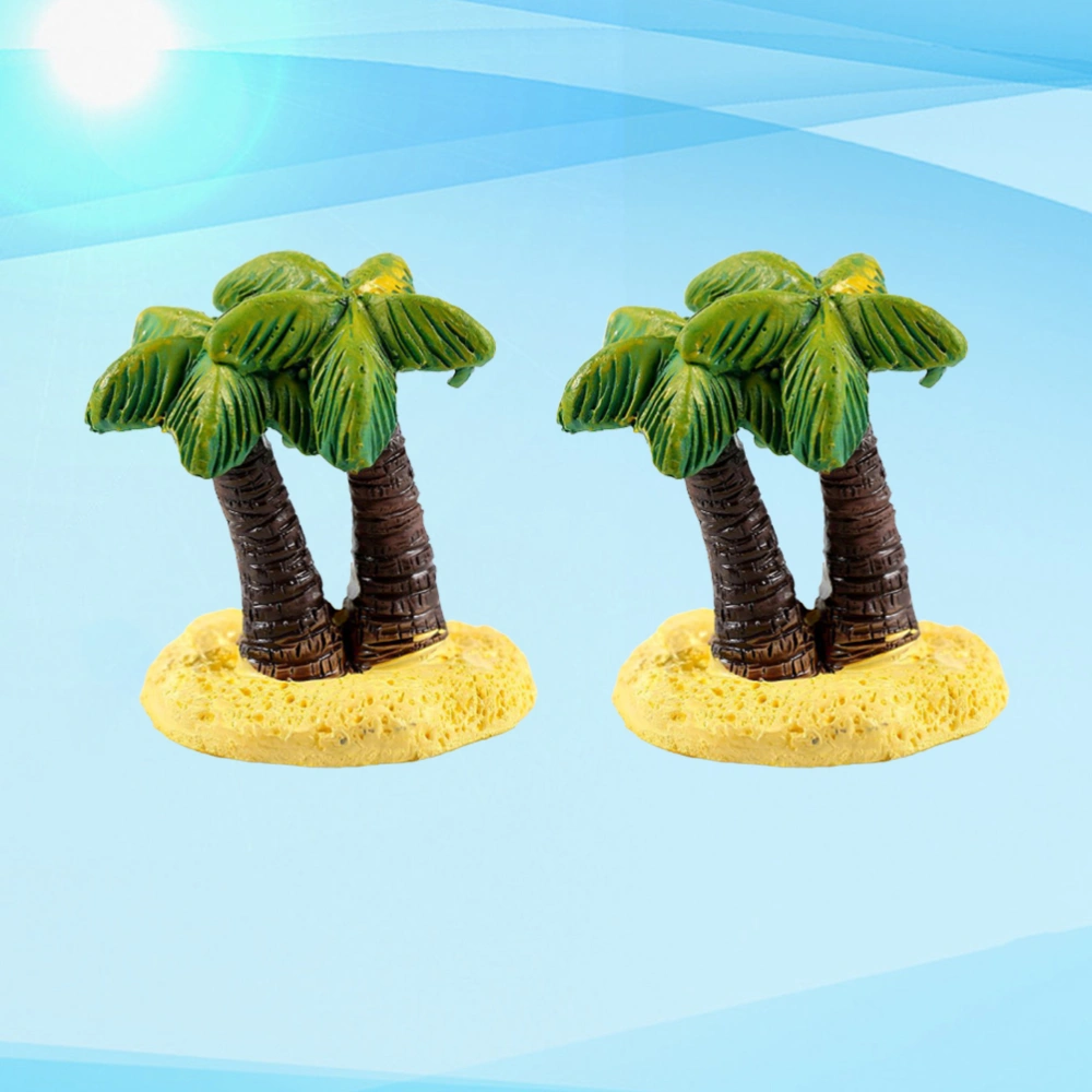 2Pcs Miniature Art Resin Coconut Tree Microlandschaft Tree Cake Decoration Cartoon Tree Decoration for Cake and Microlandschaft (Green and Yellow)