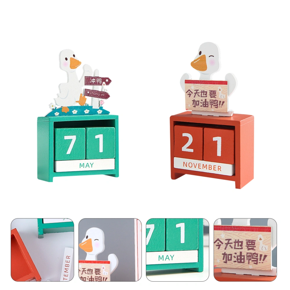 2Pcs Wooden Calendar Duck Shaped 2021 Year Calendar DIY Table Decoration