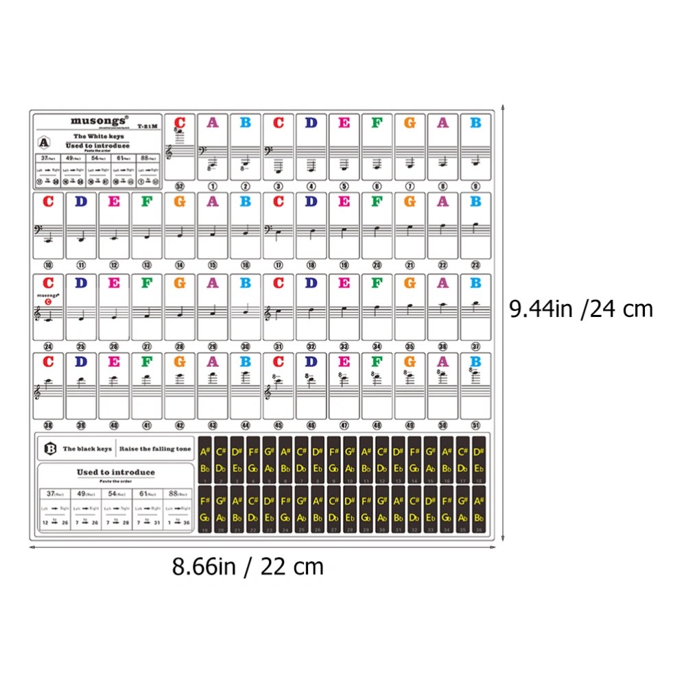 1 Sheet Piano Stickers Key Keyboards Transparent and Removable Beginner Stickers