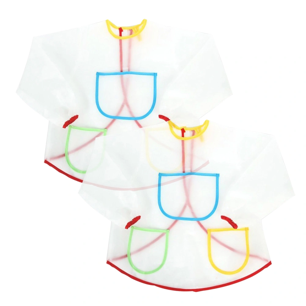 2pcs Waterproof Long-sleeved Translucent Painting Apron Children PVC Smock Apron for Drawing