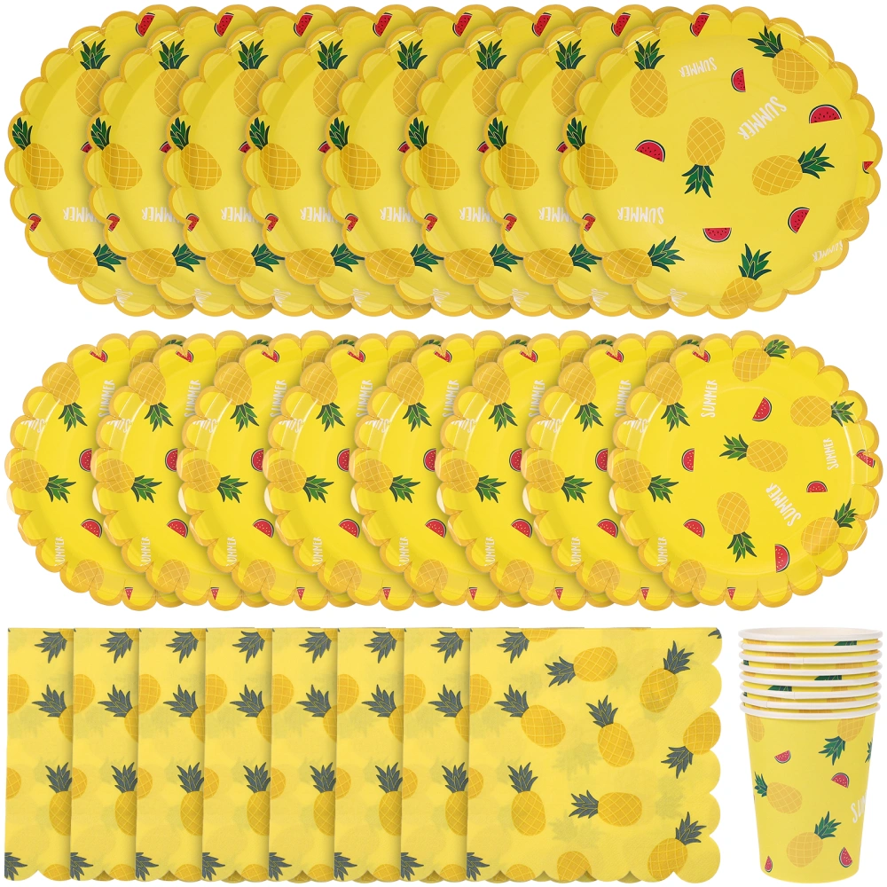 1 Set of Fruits Themed Paper Tableware Disposable Paper Plate Decorative Paper Cup Napkin