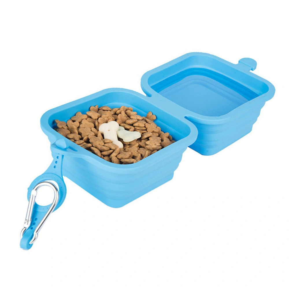 Pet Foldable Bowl Silicone Water Bowl with Carabiner Portable Dog Feeding Bowl for Walking (Blue)