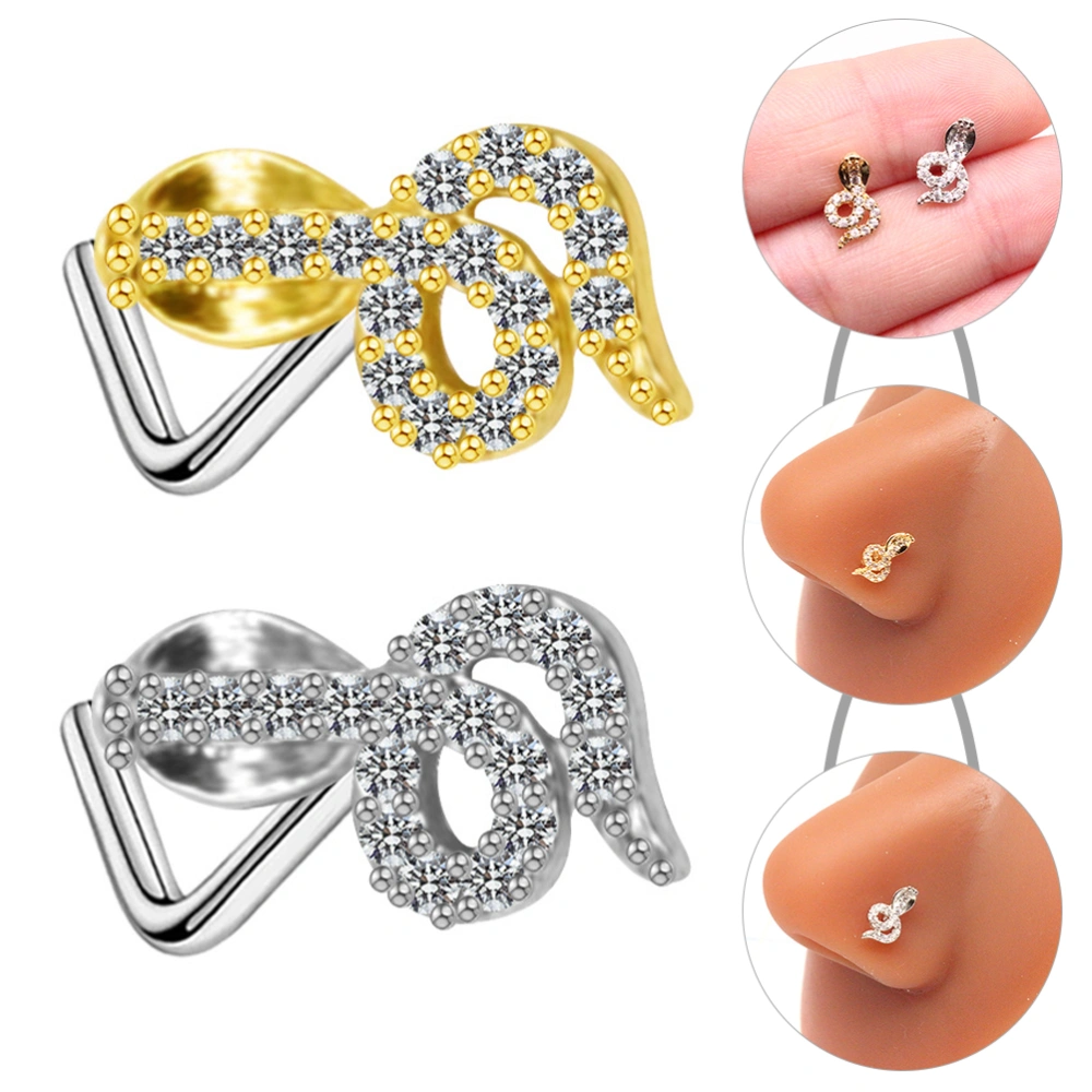 2pcs Nose Rings Piercing Nose Stud Snake Shape Nose Clips Nose Accessories