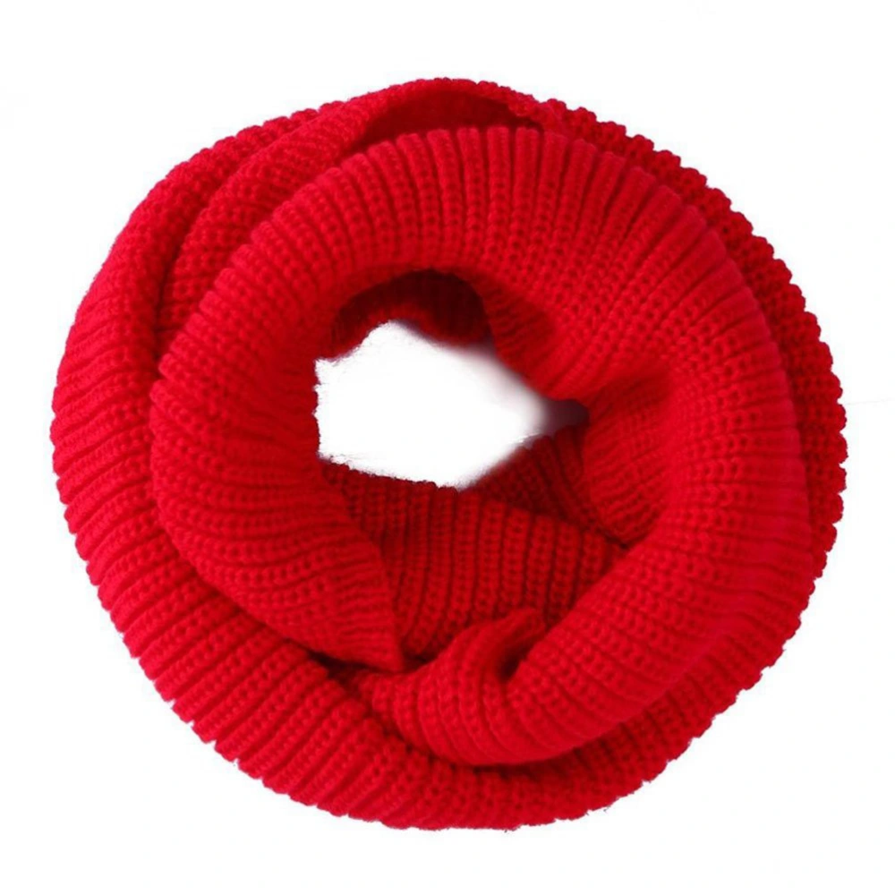 Women Men Warm Knit Long Loop Neck Scarf Neckerchief (Red)