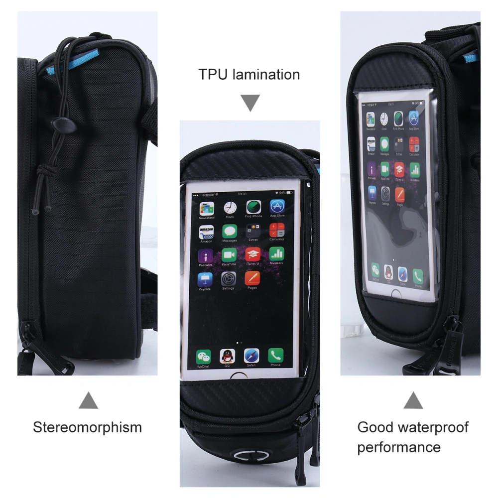 4.8 Inch Cycling Bike Front Bag Tube Frame Pouch Touch Screen Phone Bag for 4.2"-4.8" Phone (Black)