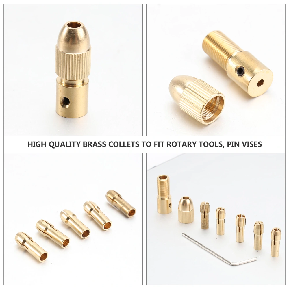 6Pcs 1mm /1.5mm /2mm /2.5mm /3mm Brass Collet Rotary Tools with Small Wrench (Golden)