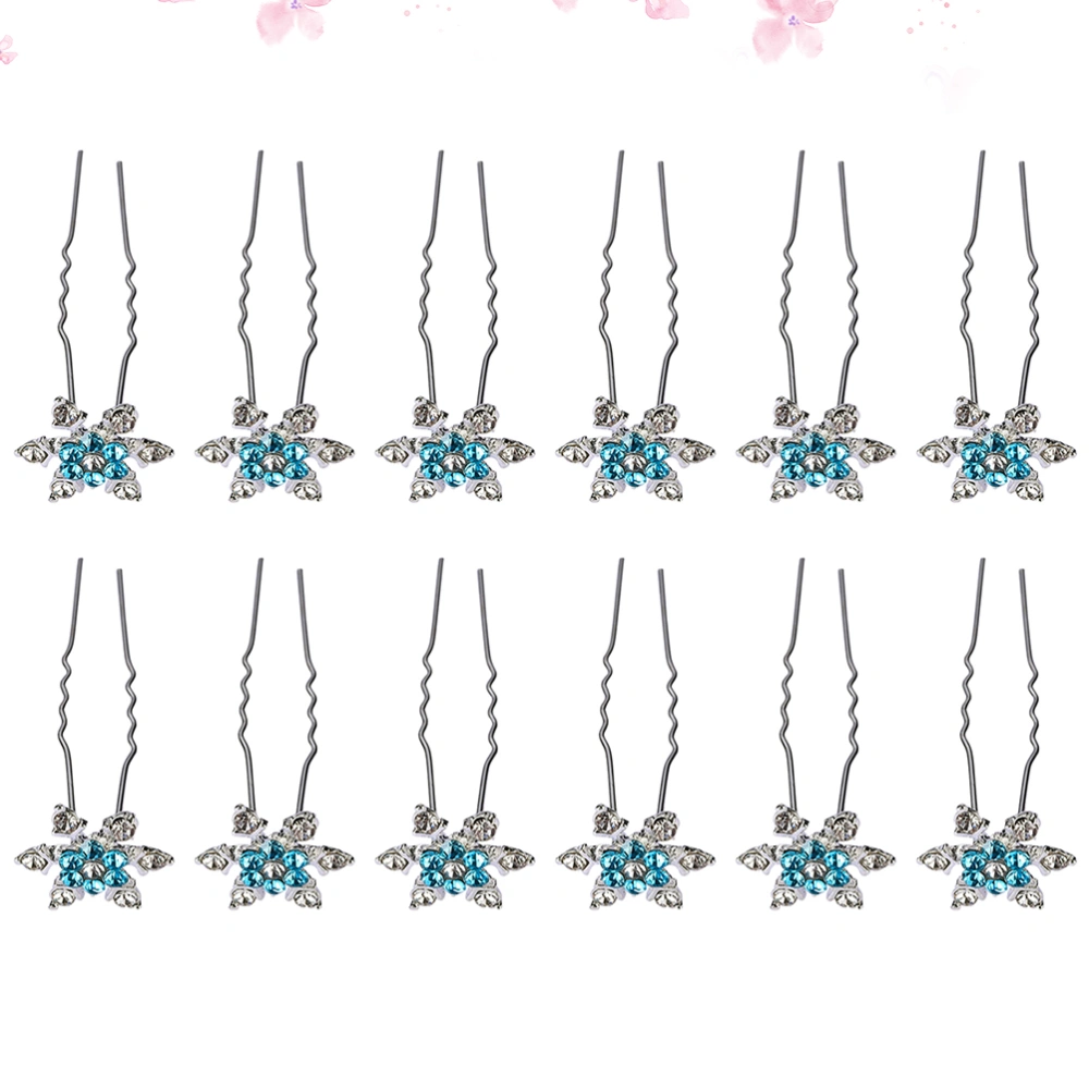 12pcs Snowflake Design Hairpin Fashionable Headdress Hair Accessories Stylish Headwear for Bride Women Female (Blue)